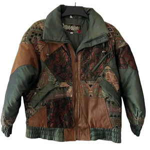 80s Vintage East West rare genuine leather/cotton/lace patchwork jacket S.